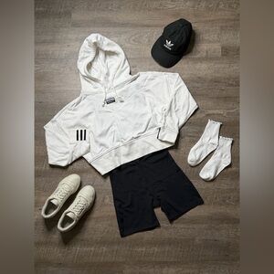 Adidas White Cropped Long Sleeve Hoodie